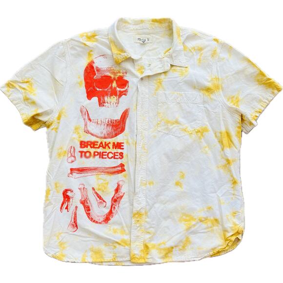 Madewell Tie-Dye Button-Up Shirt Screen Print Break Me To Pieces XL Yellow - Picture 1 of 5